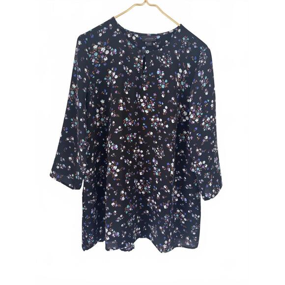 J. Jill Wearever Collection Floral Tunic Top Women’s Black Chiffon Pleated Flowy - Picture 1 of 9